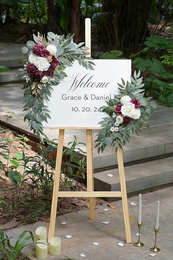 Artificial Burgundy Flower Swag Set of 2 - Image 2