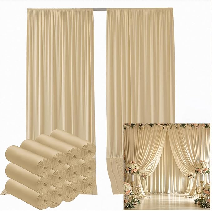 60ftx12ft Wrinkle Free Beige Backdrop Curtain, 12 Panels 12FT Height Beige by LeegleriTableSkirt
