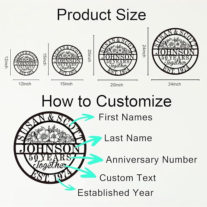 Custom 50th/40th/60th/70th/30th/1-99 Years Wedding Anniversary Sign Gifts - Image 7