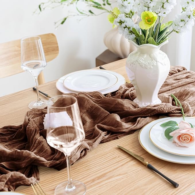 Asee'm 3pcs Cheesecloth Table Runner 120 Inches Long Brown Boho Gauze Cheese - Image 5