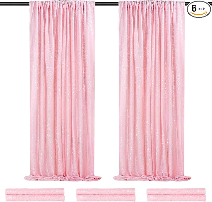 Backdrop Curtain Sequin Fabric 6 Pcs 2ftx8ft Pink Sequin Curtains Backdrop by QueenDream
