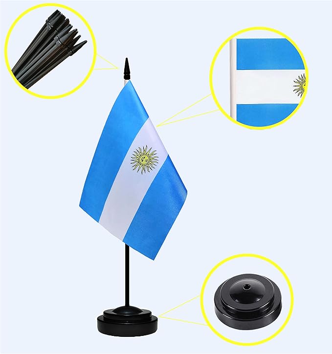 Argentina Argentine Deluxe Desk Flag Set Small Mini Miniature Argentina - Image 2