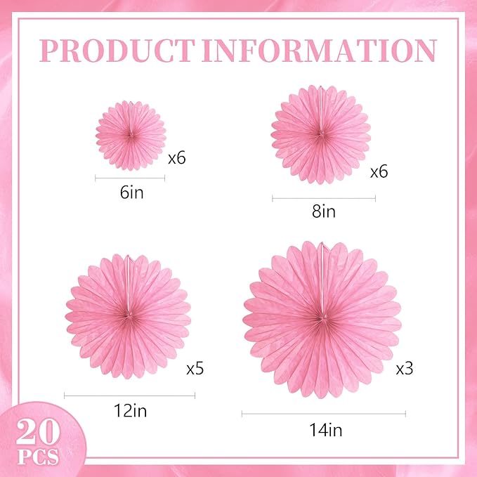 20 Pcs Pink Hanging Paper Fan, Hanging Honeycomb Round Paper Fans - Image 2