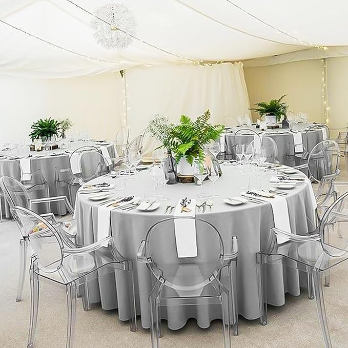 6 Pack Light Grey Round Tablecloths - Image 7