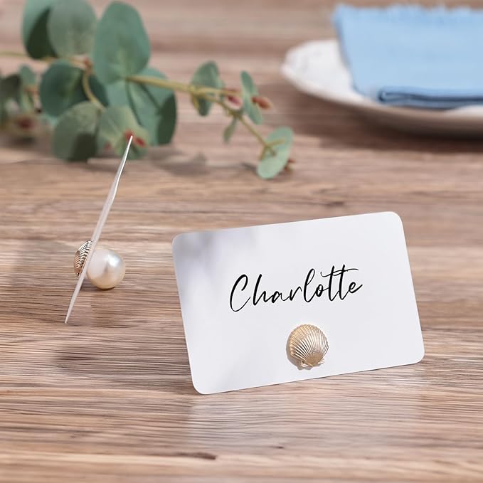 UNIQOOO 24Pcs Decorative Gold Shell Place Card Holders Bulk, Scallop Name Card - Image 4