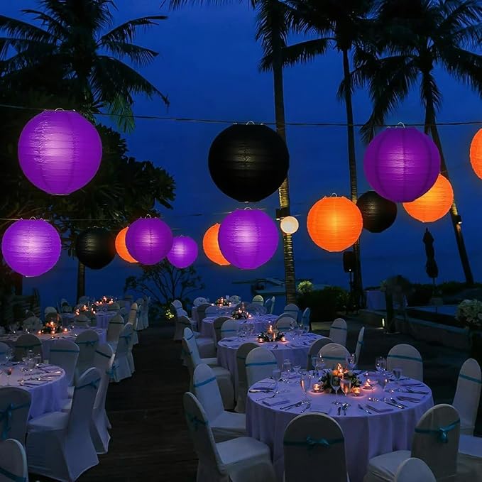 Orange Purple Black Paper Lanterns Decorative 12pcs Halloween Hanging - Image 8