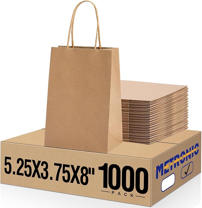 METRONIC Paper Gift Bags 5.25x3.75x8 1000Pcs, Christmas Paper Bag by METRONIC