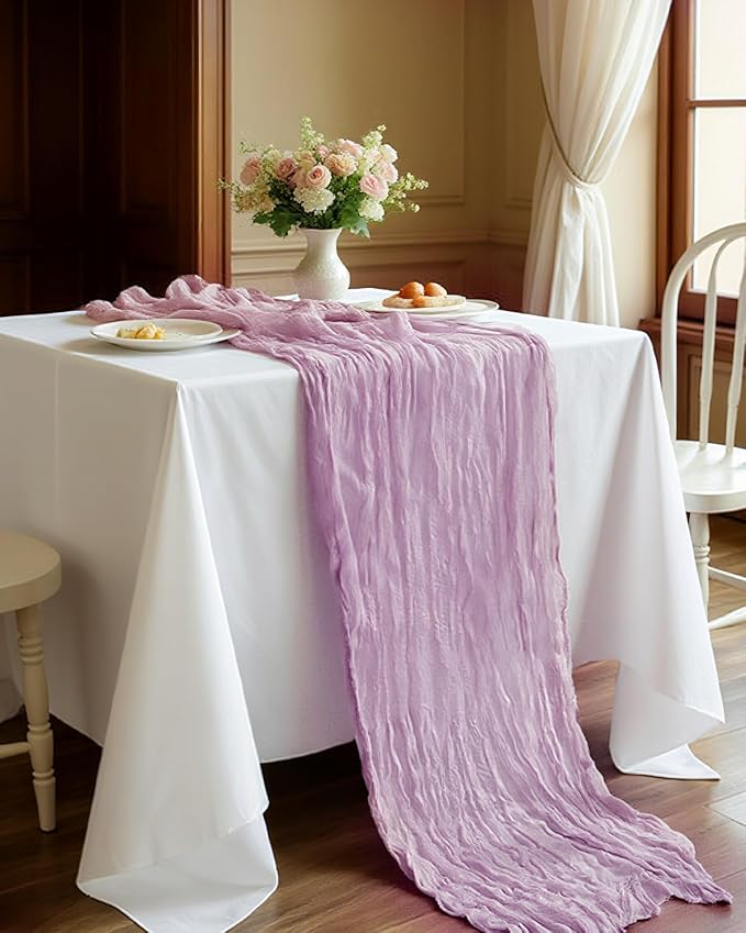 Lavender Purple Cheesecloth Table Runner 120 Inch, Lilac Boho Rustic Gauze 10 FT - Image 3