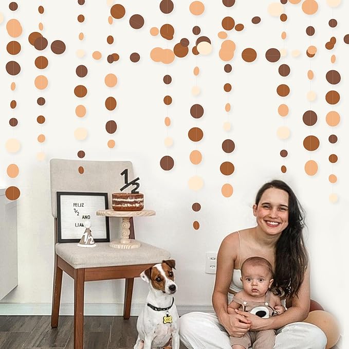 Ombre Brown Party Decorations Polka Dots Garlands Cream Tan Brown Boho Hanging - Image 7