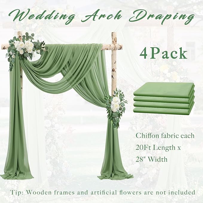 Wedding Arch Draping Fabric 4 Panels 20Ft length x 28" width Sage Green Arch - Image 6