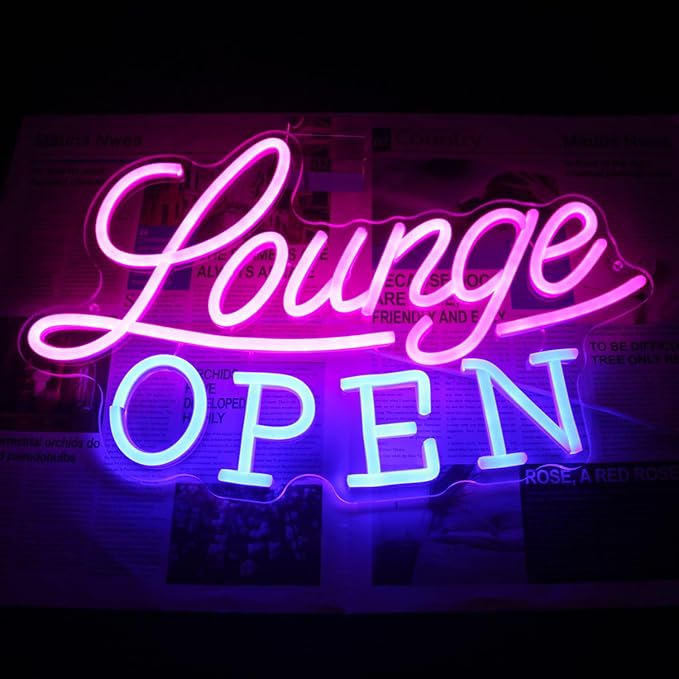 Lounge Open Neon Sign VIP Lounge Neon Light Pink Blue Letter LED Sign Dimmable - Image 3