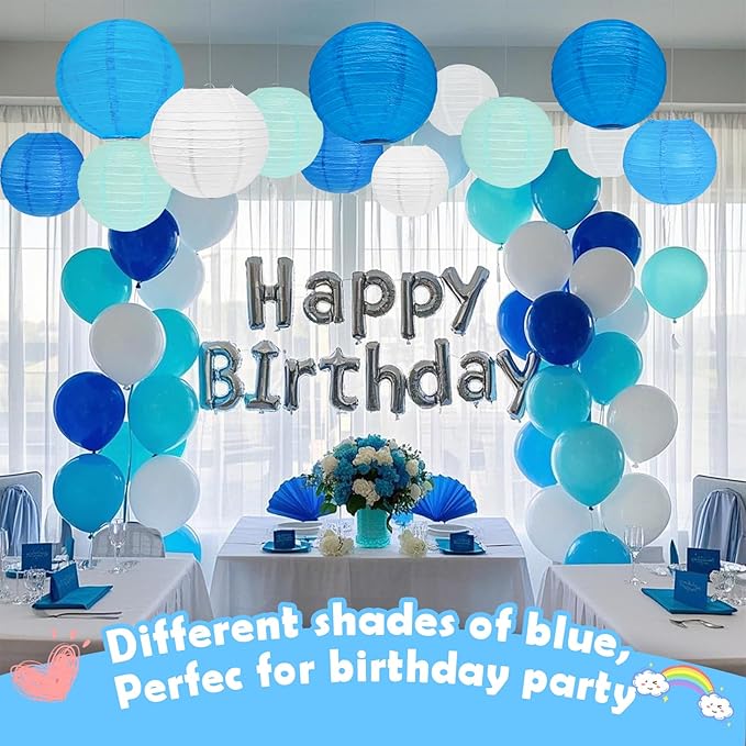 12Pcs Blue and White Paper Lanterns Assorted Sizes - Image 6