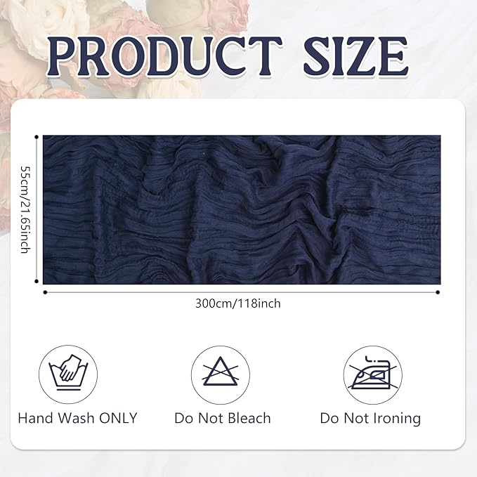 24 Pack Navy Blue Cheesecloth Table Runner 20 x 120 inch Gauze 10FT Semi Sheer - Image 2