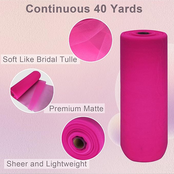 Fuchsia Tulle Fabric Roll Spool Bolt Large Tulle Wedding Party Decoration - Image 2