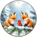 Christmas Round Fox Metal Tin Sign by GJXFTPTTBD