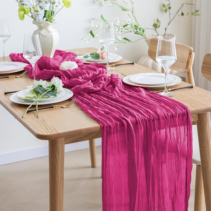 Asee'm 12pcs Cheesecloth Table Runner 120 Inches Long Fuchsia Boho Gauze Cheese - Image 6