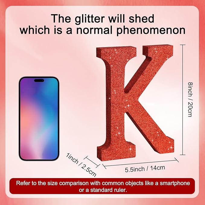 TONIFUL 8 Inch Red Glitter Letter K Table Centerpiece A-Z Red Birthday Party - Image 2