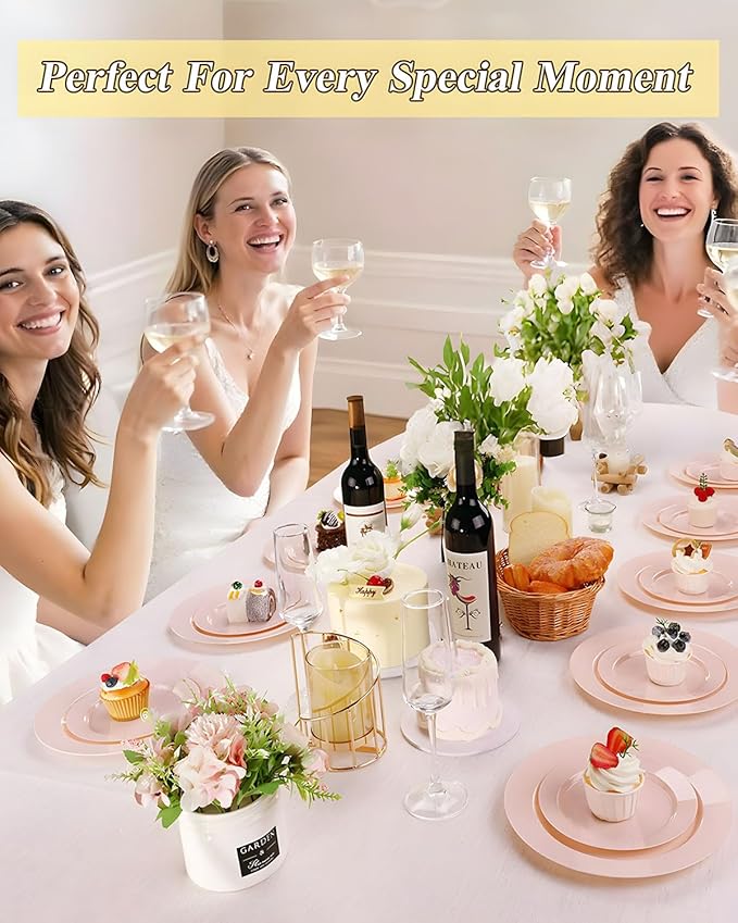 200PCS Pink Plastic Plates Set, 100 10.25 inch Dinner Plates and 100 7.5 inch - Image 4
