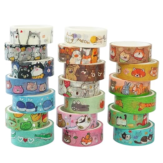 20 Rolls Cute Animals Washi Tape Set, DIY Arts Crafts, Scrapbooking, Holiday by Baijixin