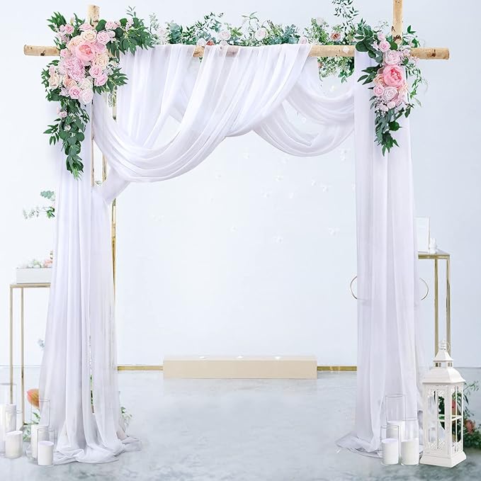 Wedding Arch Draping Fabric White Arch Drapes 6Panels Sheer Backdrop Curtain - Image 5