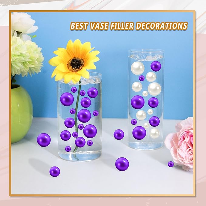 300Pcs Vase Filler Purple No Hole Faux Pearl Beads - Image 4
