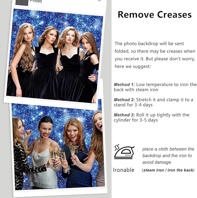 YongFoto Blue Glitter Backdrop 10x8ft Silver Light Spots Navy Blue Sequin Bokeh - Image 5