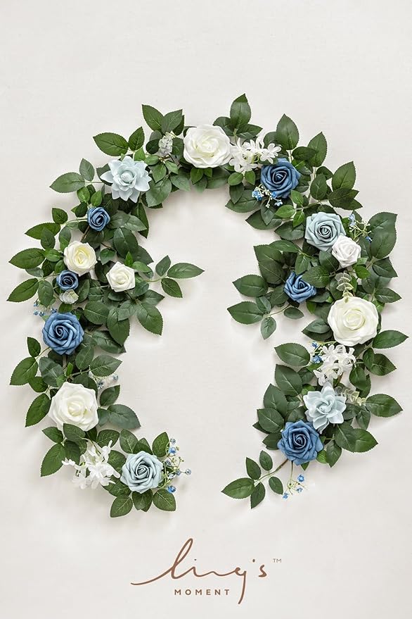 Ling's moment 5FT Dusty Blue Artificial Flower Garland Rose Leaves Floral - Image 5
