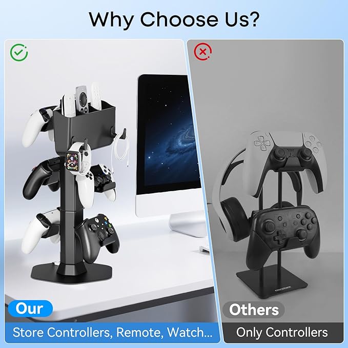 Controller Holder with Remote Control Storage Box, Headset and Controller Stand - Image 4