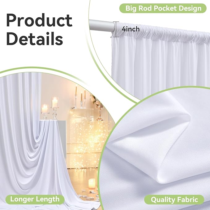 20ftx14FT Wrinkle Free White Backdrop Curtain, 4 Panels 14FT Height White - Image 5