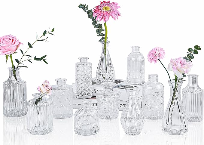 Clear Glass Bud Vases Set of 12, Mini Flower Vase by UPBUD