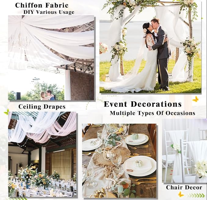 DUOBAO White Wedding Chiffon Ceiling 5x20FT Long Sheer Draping Fabric - Image 6