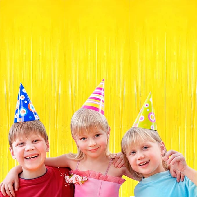 4 Pack Macaron Yellow Foil Fringe Curtain Backdrop, 3.28Ft x 8.2Ft Metallic - Image 3