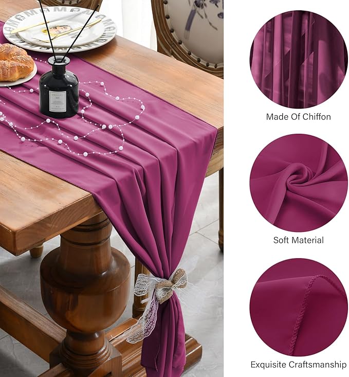 2 Pack 10 Ft Chiffon Table Runner Fuchsia Gauze Long Table Runners 27x120 - Image 6