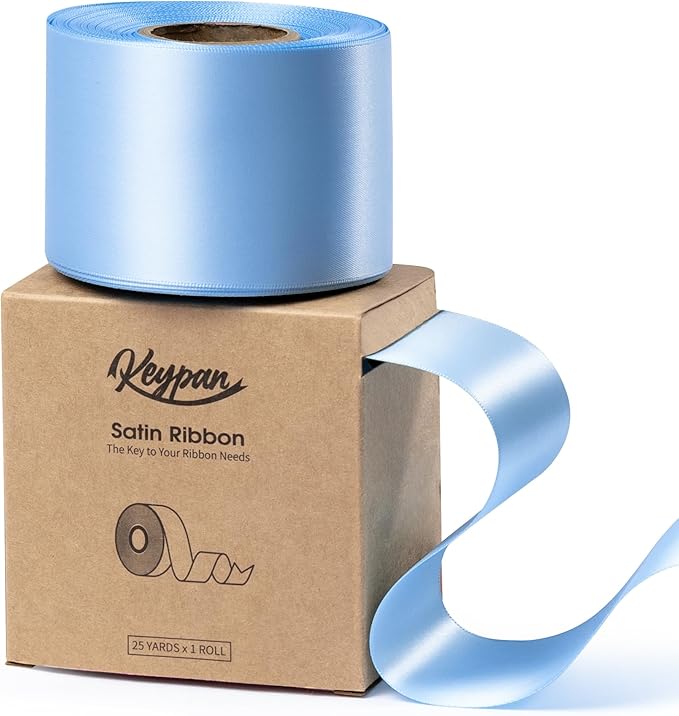 Baby Blue Satin Ribbon 2.5 Inch Double-Faced Ribbons 25 Yards by Keypan