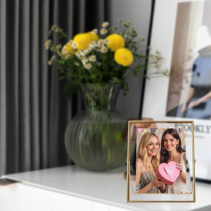 Gold Floating Frame, For Picture 7x9, Tabletop Photo Frames, Classy Gift For - Image 6