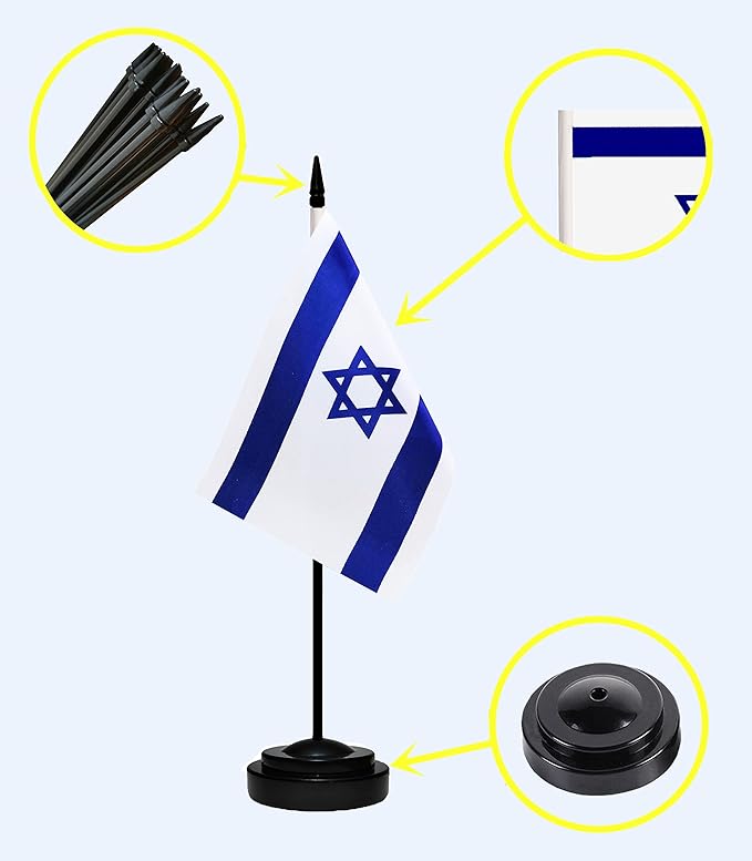Israel Israeli Deluxe Desk Flag Set Small Mini Miniature Israel Israeli Table - Image 2