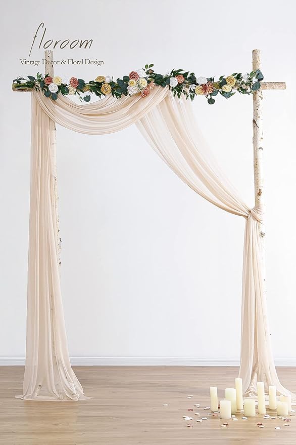 Floroom Wedding Arch Draping Fabric 2 Panels 20Ft Nude Chiffon Fabric Drapes - Image 3