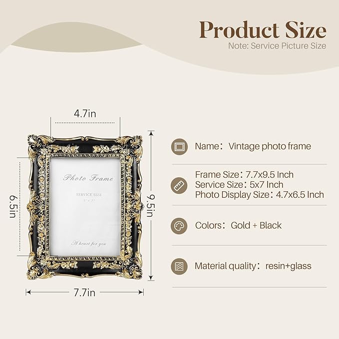 Cuspin Vintage Black and Gold Picture Frame 5x7, Ornate Baroque Resin - Image 6