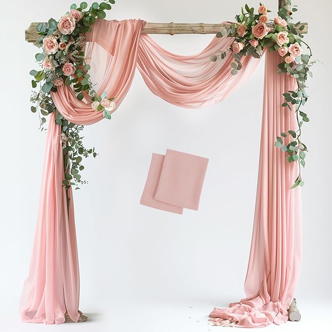 Wedding Arch Draping Fabric 2 Panels 28.7" x 20FT Blush Sheer Chiffon Backdrop by Xiomot