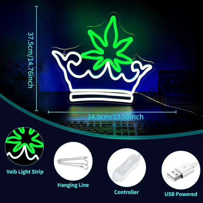 Leaf Crown Neon Signs for Wall Decor Green White LED Neon Sign for Room Neon - Image 2