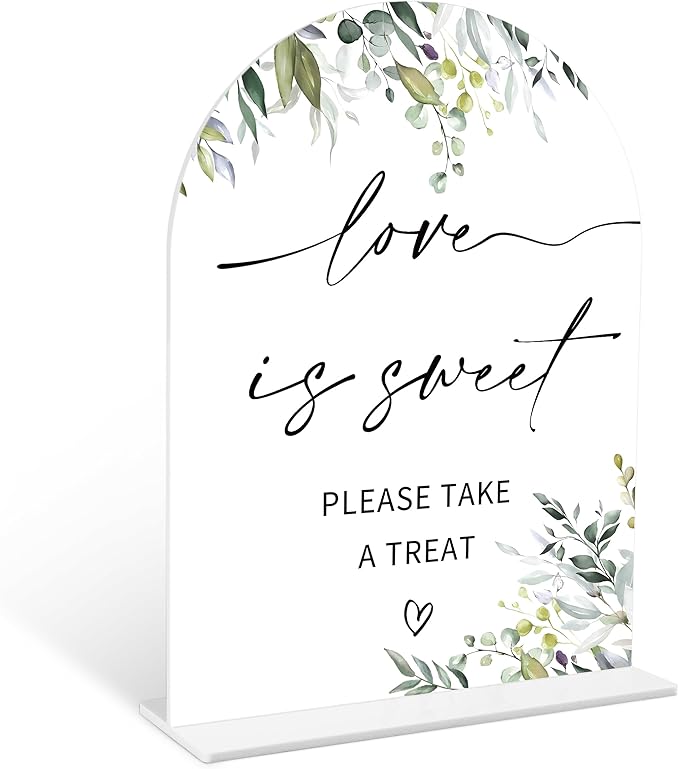 Greenery Love is Sweet Sign, 6 x 8 Inch White Arch Acrylic Wedding Sign by Qoqxjodd