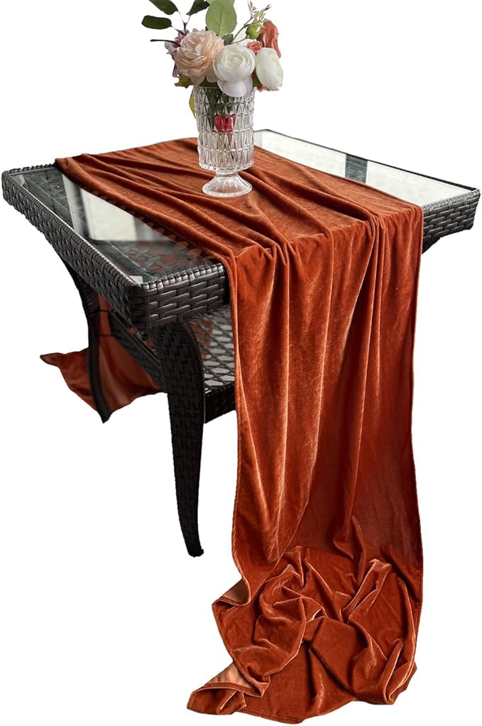 Luxurious Velvet Table Runner, Terracotta 120 Inches Wedding Table Runners - Image 3