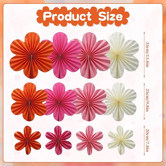 BestoFun 12 PCS Paper Flowers Fans Pink and Orange Party Decorations Paper - Image 2