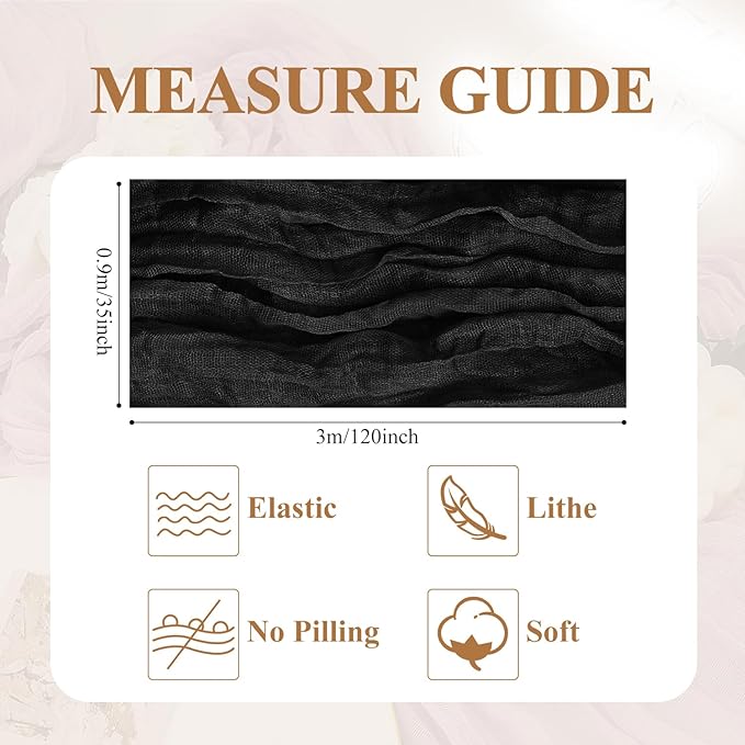 Asee'm Cheesecloth Table Runner 120 Inches Long Black Boho Gauze Cheese Cloth - Image 2