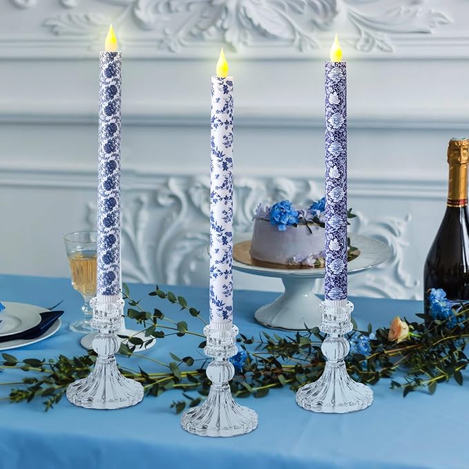 Baquler 6 Pcs Christmas Chinoiserie Flameless Candles 10.6 Inch Blue and White - Image 4