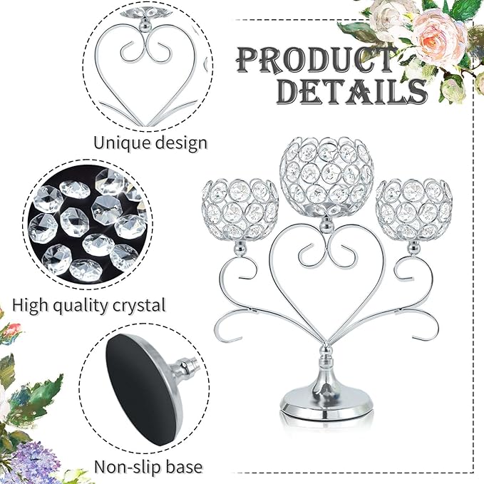 2 Pcs 3-Arm Heart Tea Light Candle Holder - Image 3