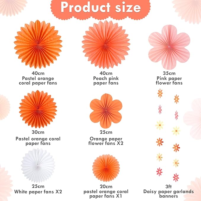 SUNBEAUTY Paper Fans Decorations Pink and Orange Party Decorations Flower Party - Image 2
