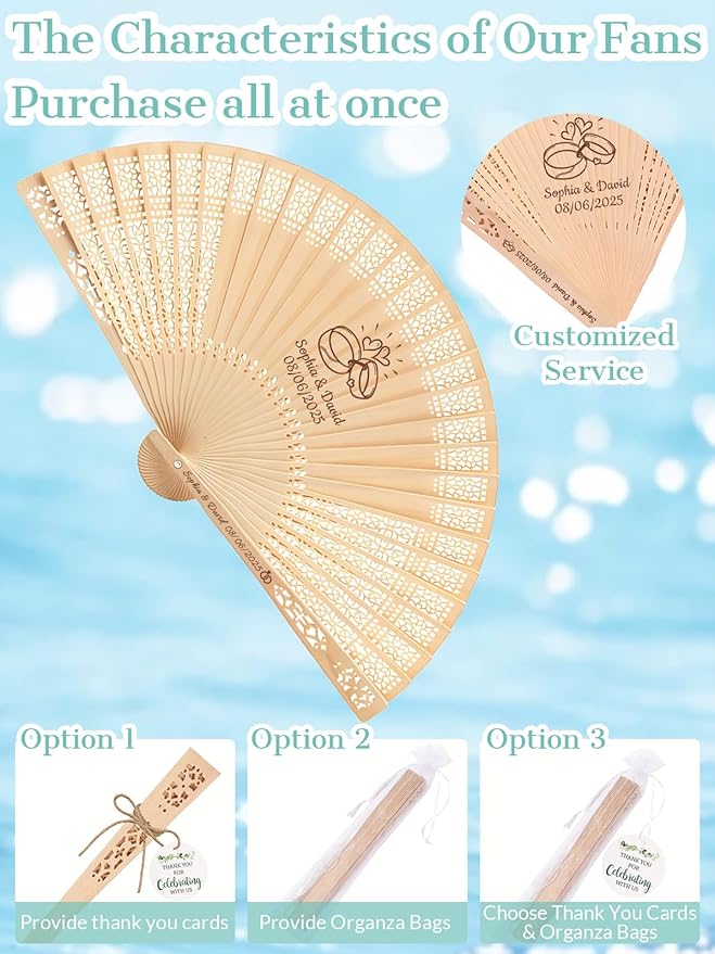 1Pcs Personalized Folding Hand Fans Custom Engraved Summer Wedding Fans - Image 6