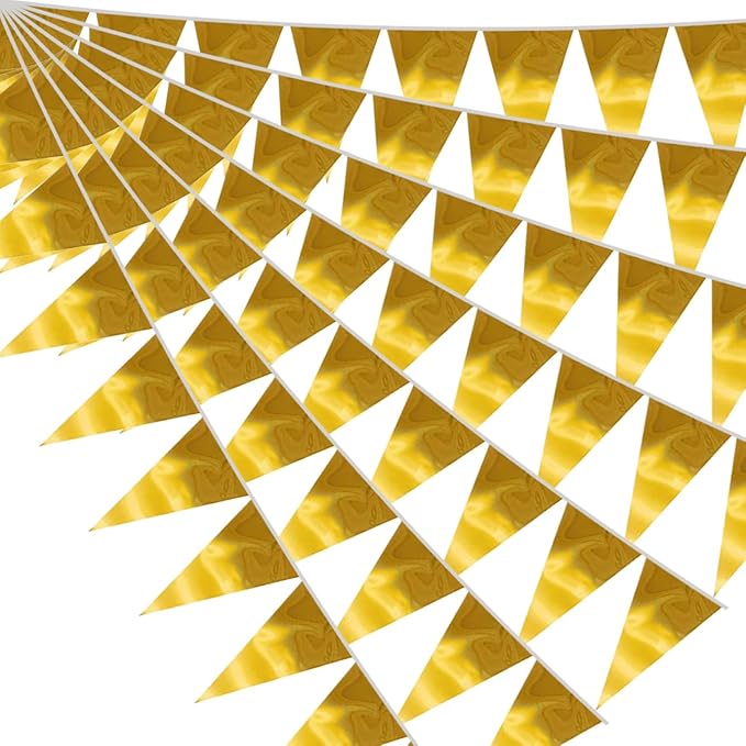 40M/130FT Gold Triangle Pennant Banner Flag Metallic Fabric Bunting Garland by raqieden