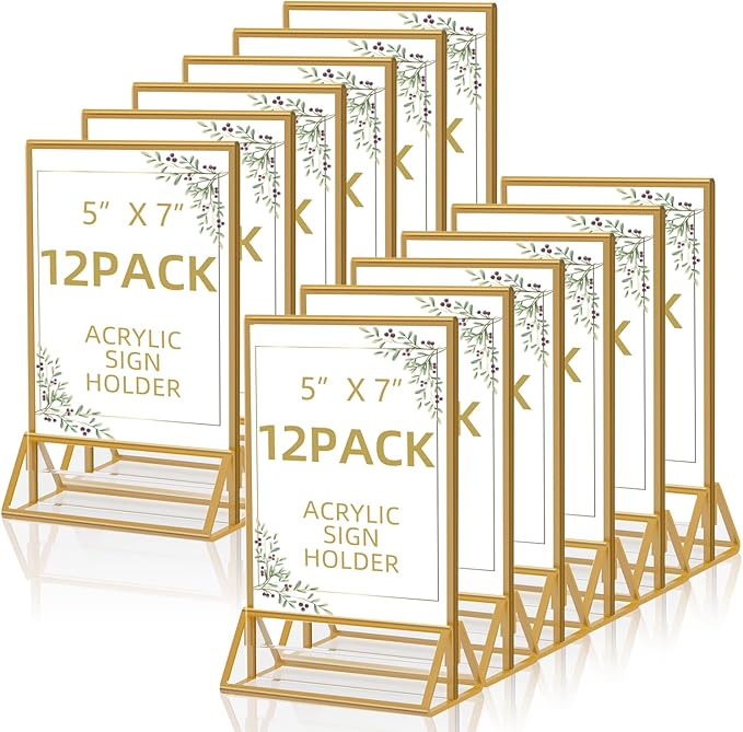 12 Pack Acrylic Sign Holder 5x7 Gold Frame Double Sided Display Stand, Acrylic by PPH-SisyPurchaseNow